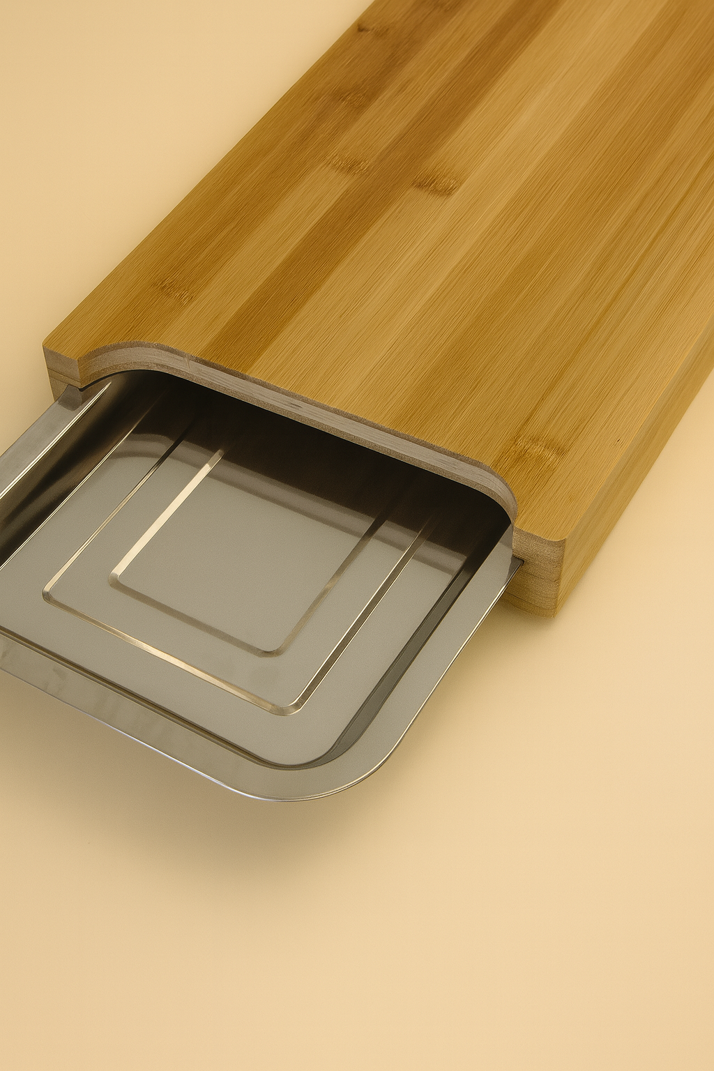 Bambu Kesim Tahtası - Çelik Tepsi Hazneli