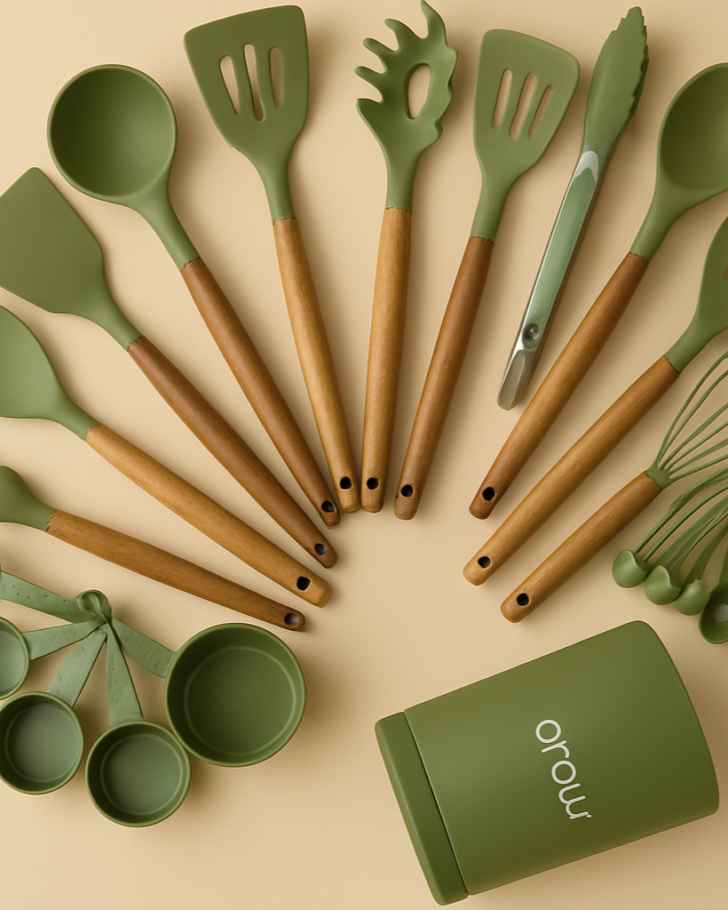 Scento Akasya Ağacı Saplı 22 Parça Silikon Mutfak Seti