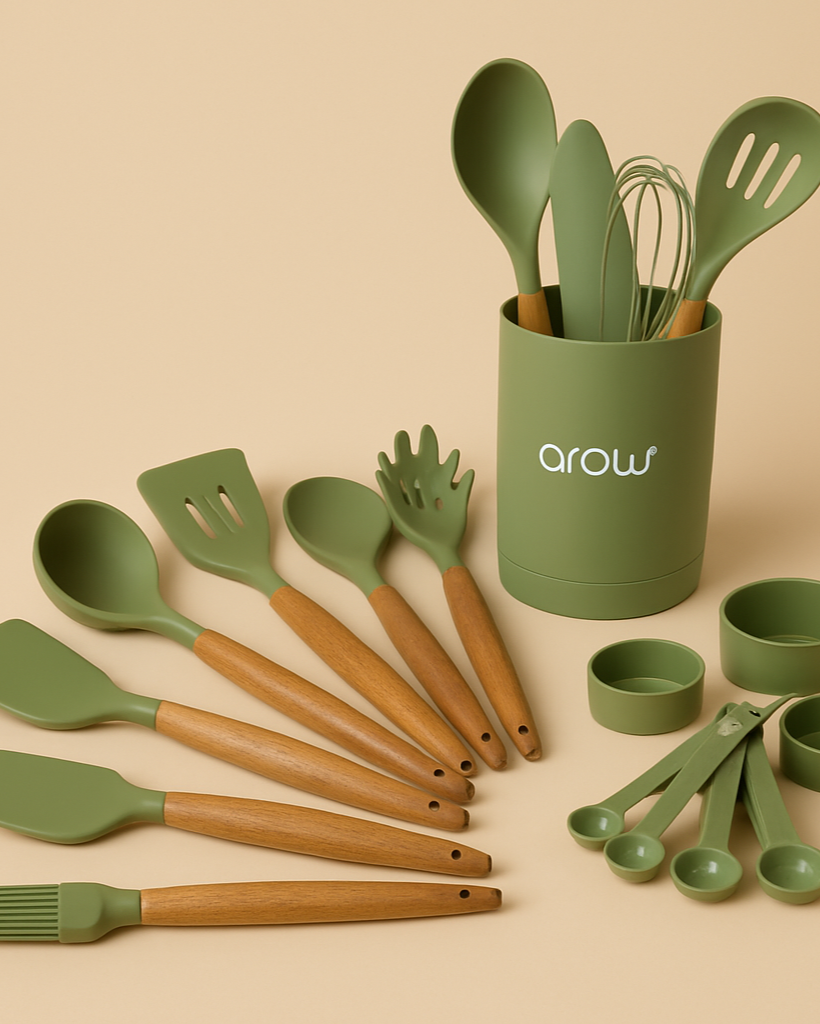 Scento Akasya Ağacı Saplı 22 Parça Silikon Mutfak Seti