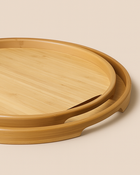 2 Boy Bambu Oval Sunum Tepsi Seti