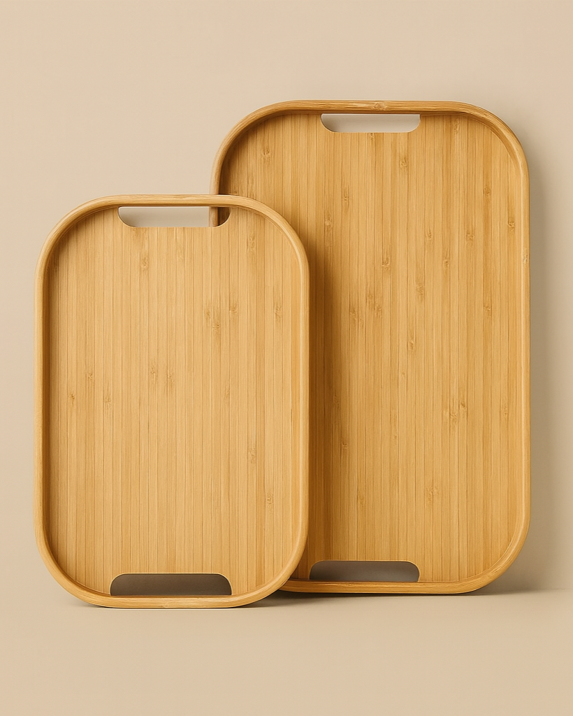İki Boy Bambu Dikdörtgen Sunum Tepsi Seti