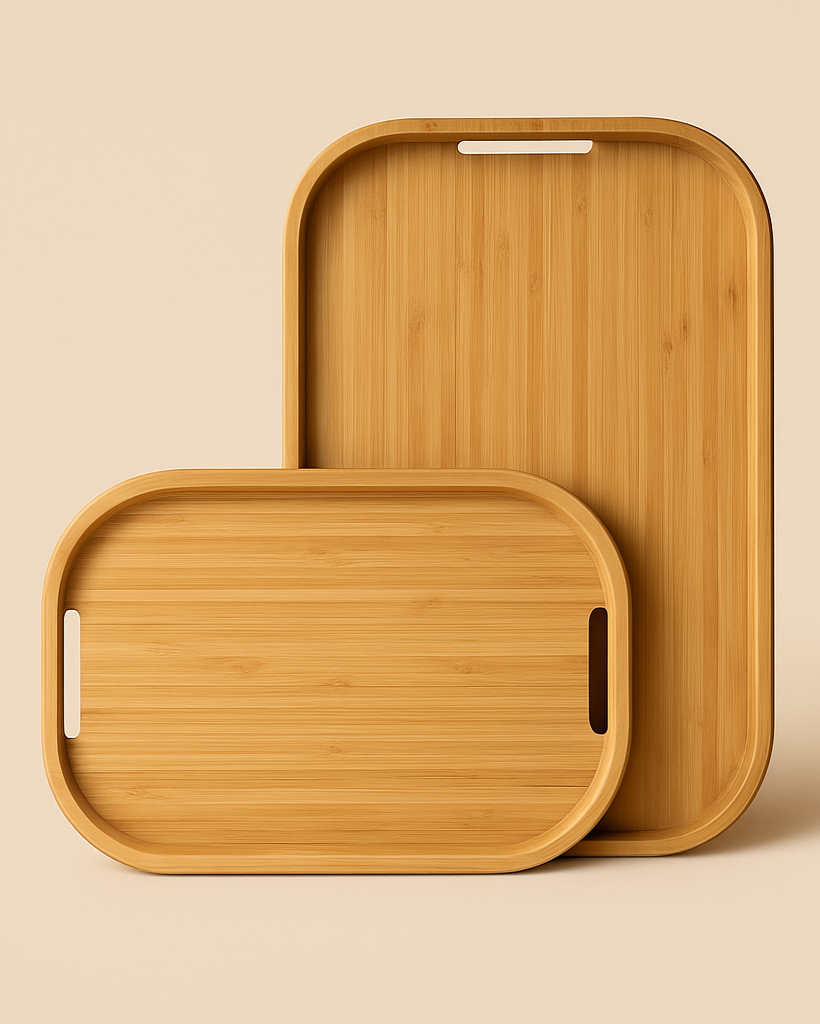 İki Boy Bambu Dikdörtgen Sunum Tepsi Seti
