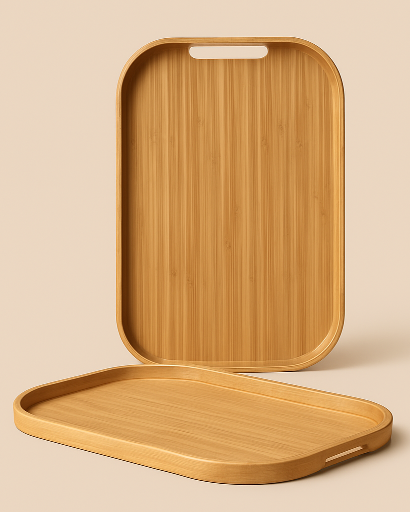İki Boy Bambu Dikdörtgen Sunum Tepsi Seti