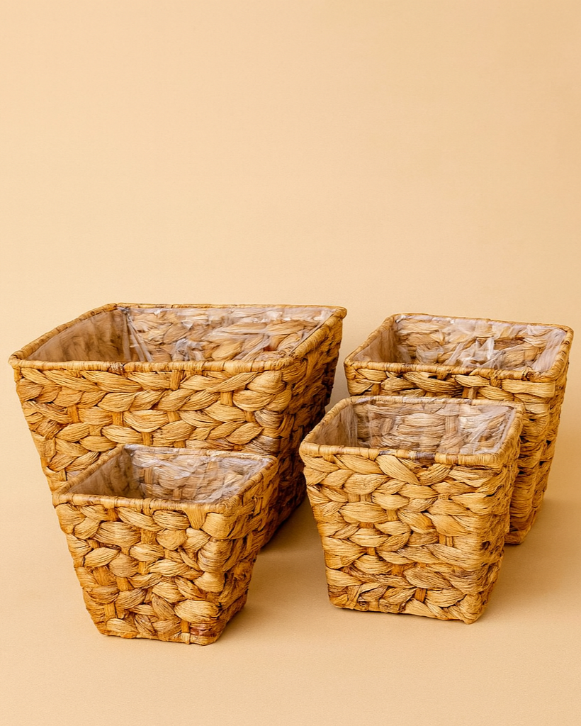 Kalın Örgü 4 Boy Kare Hasır Saksı