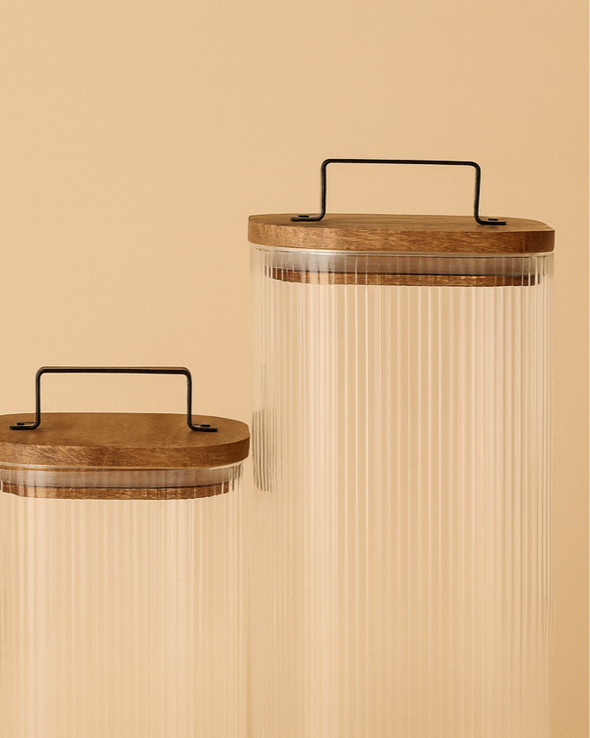 Akasya Ağacı Kapaklı Borosilikat Cam Kavanoz Seti 5 Adet