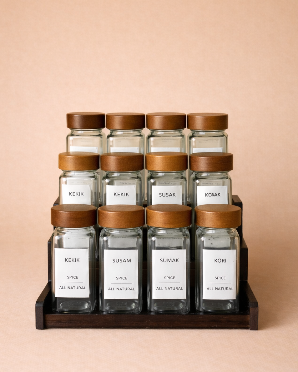 Akasya Ağacı Standlı 12'li Baharatlık Seti