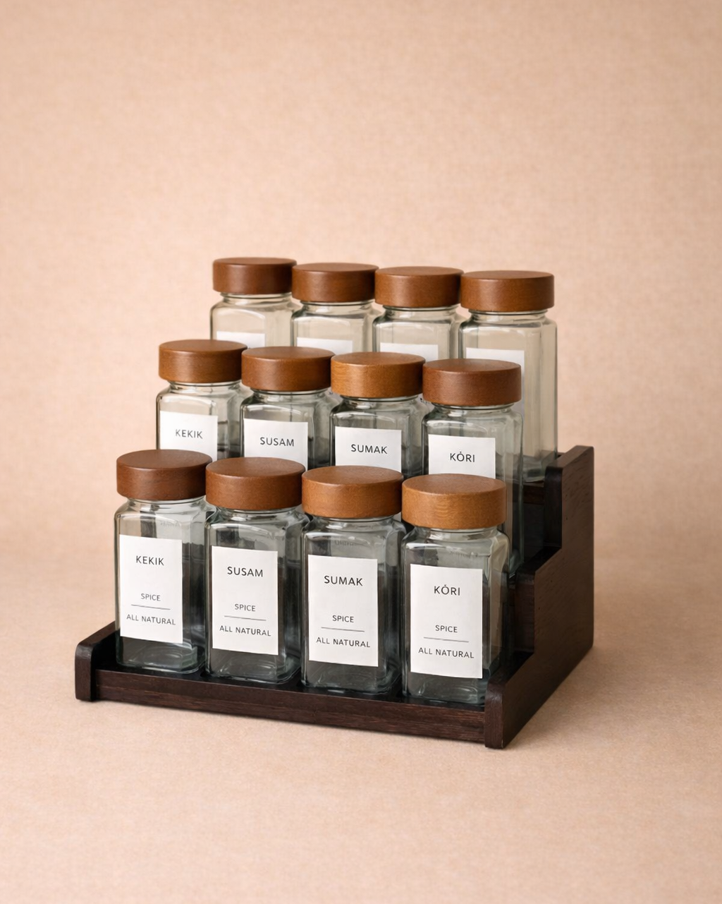 Akasya Ağacı Standlı 12'li Baharatlık Seti