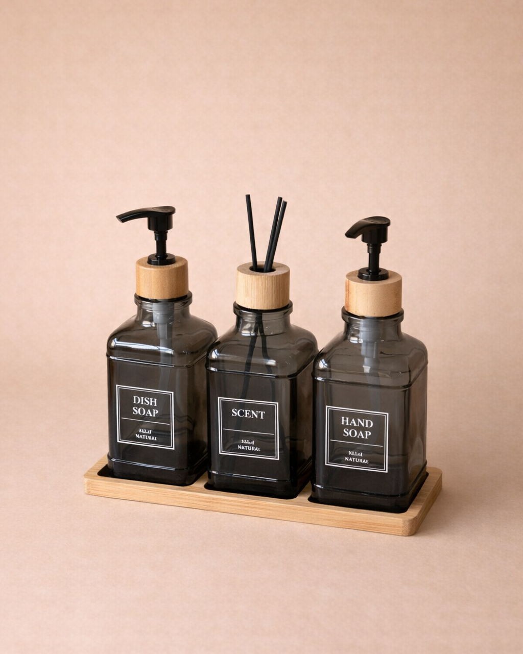 Bambu Standlı Sıvı Sabunluk ve Ortam Koku Seti