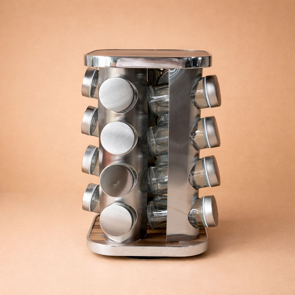Döner Standlı Metal Kapaklı 16'lı Baharatlık Seti