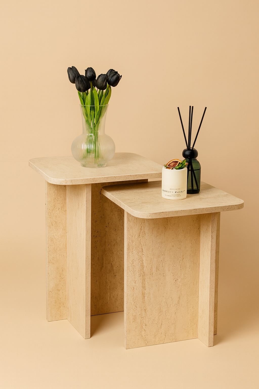 Brenda Traverten Desen İkili Orta Sehpa Takımı