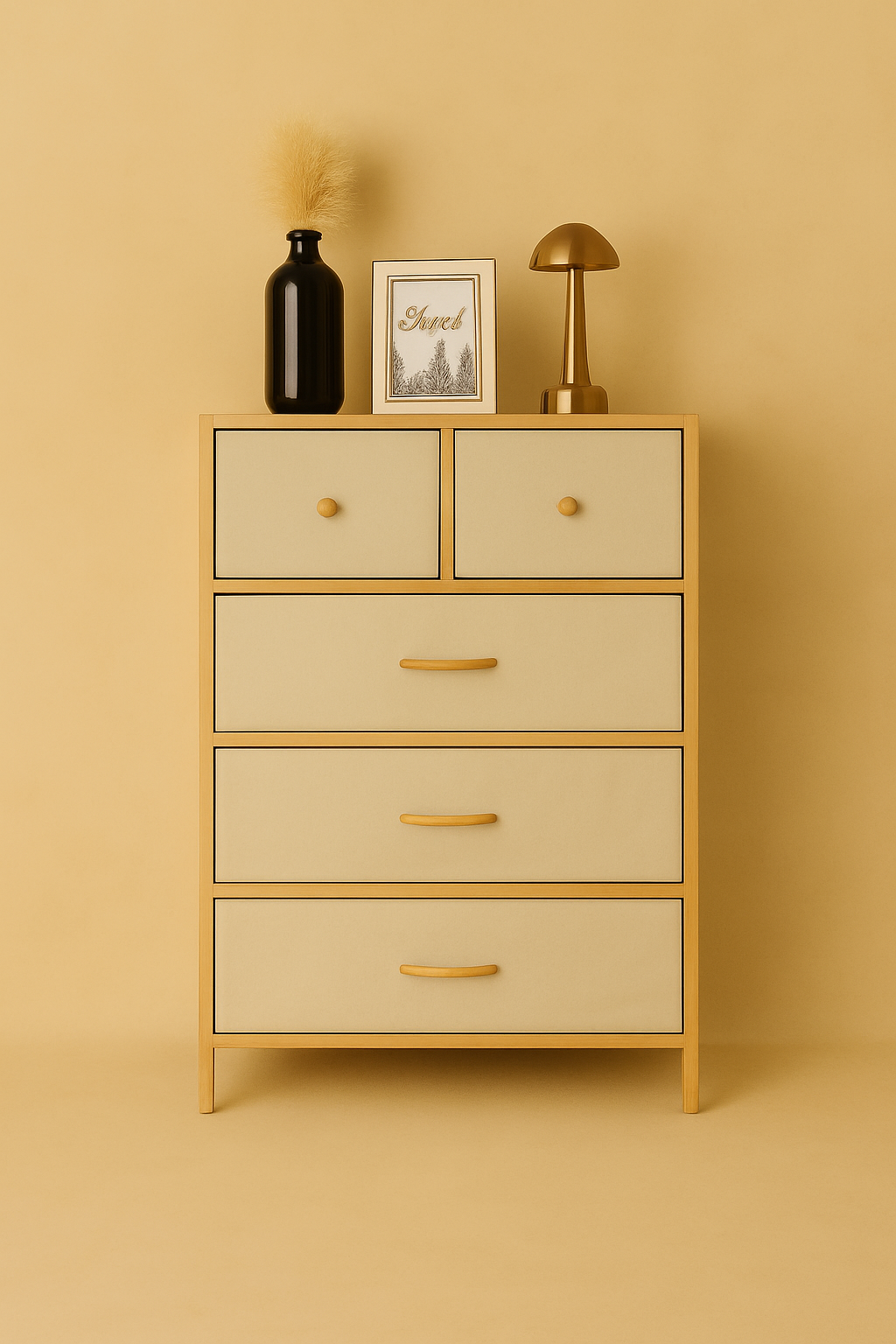 Nua 5 Bölmeli Bez Çekmeceli Bambu Raf