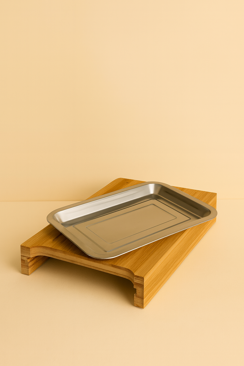 Bambu Kesim Tahtası - Çelik Tepsi Hazneli