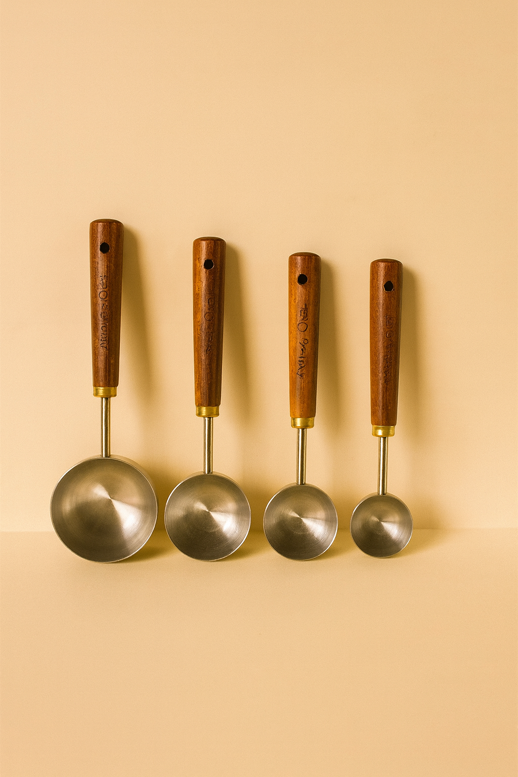 4 Boy Ahşap Tutmalı Ölçü Kaşığı Seti